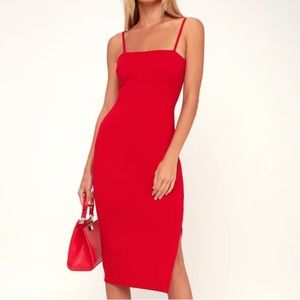 Lulu’s Paulina Red Bodycon midi Dress Size Small. Brand new